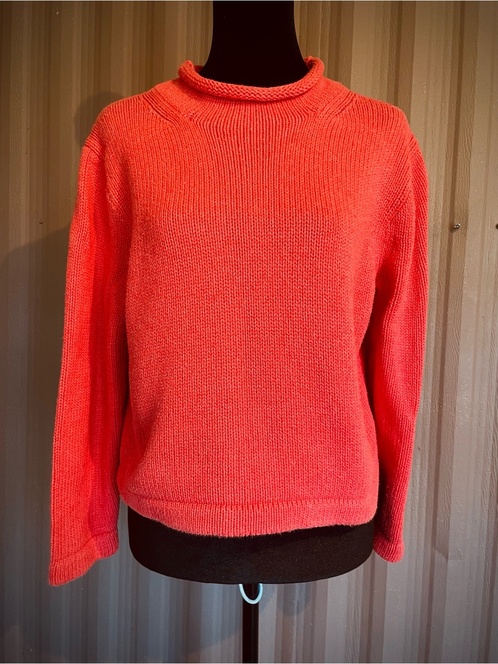 VTG J Crew Always Sweater Wmns Coral Crop Oarsman Roll Neck Fisherman Cotton M/L - Picture 2 of 13